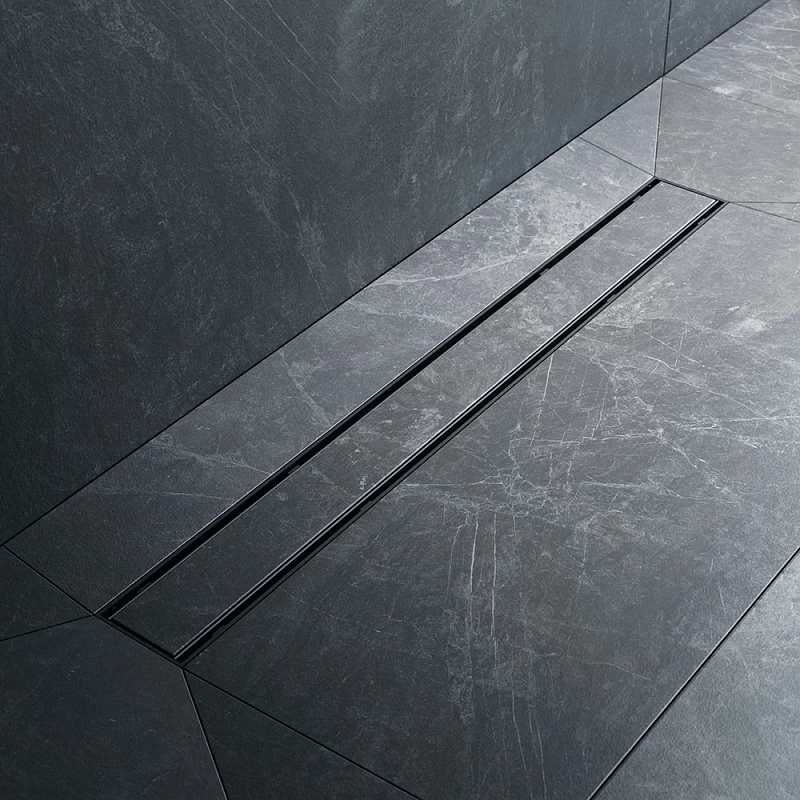 Трап для душа линейный, универсальный затвор Tile, 70 см AM.PM PrimeFlow, чёрный, матовое стекло