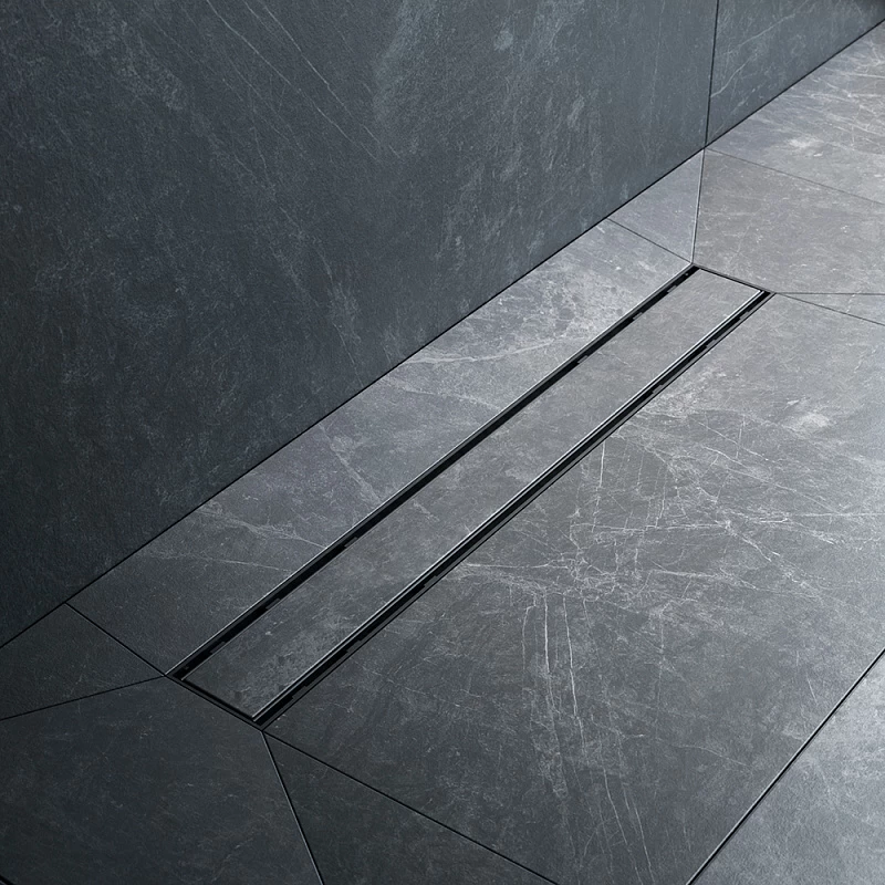 Трап для душа линейный, универсальный затвор Tile, 60 см AM.PM PrimeFlow, чёрный, матовое стекло