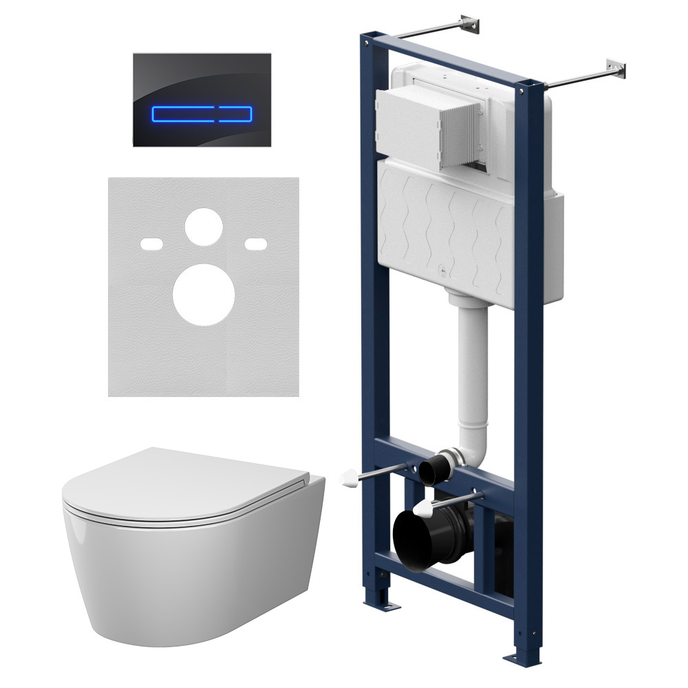 Инсталляция с подвесным унитазом Aquaspin и клавишей Touchless AM.PM Func IS450A38.8F1900MW, чёрный матовый