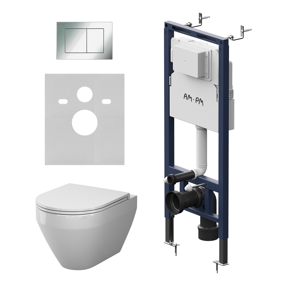 Инсталляция AM.PM MasterFit с подвесным унитазом Aquaspin и клавишей Spirit V2.0 IS130201.701900, хром