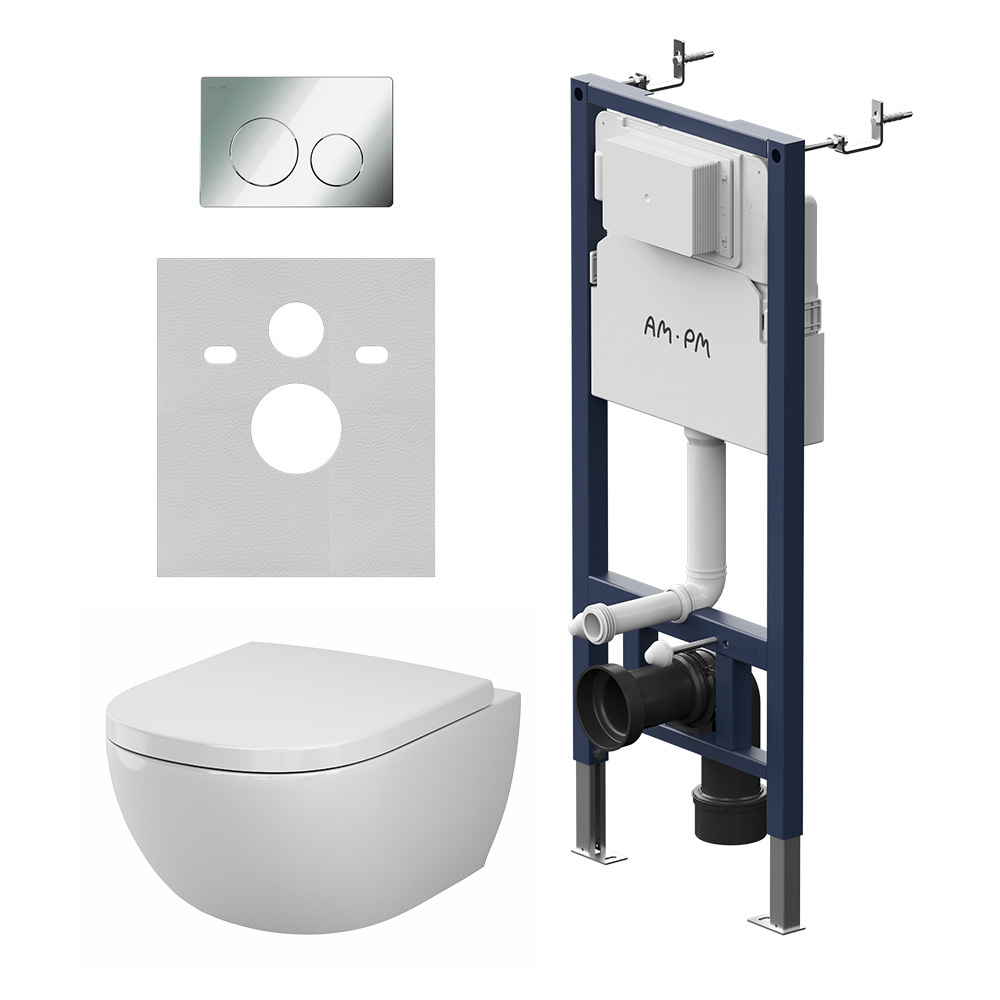 Инсталляция PrimeFit с подвесным унитазом Aquaspin и клавишей AM.PM Above IS90101.9X1900, хром