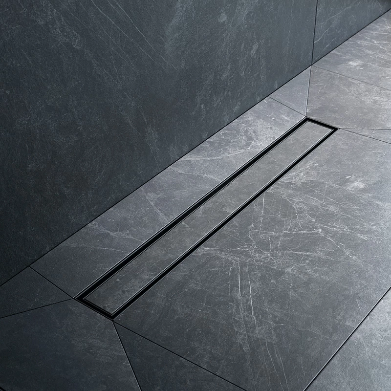 Трап для душа линейный, универсальный затвор Tile, 60 см AM.PM MasterFlow, чёрный, матовое стекло