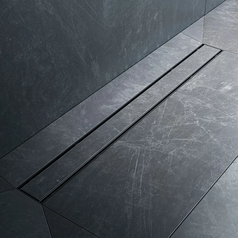 Трап для душа линейный, универсальный затвор Tile, 80 см AM.PM PrimeFlow, чёрный, матовое стекло