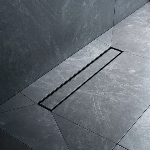 Трап для душа линейный, универсальный затвор Tile, 50 см AM.PM MasterFlow, чёрный, матовое стекло